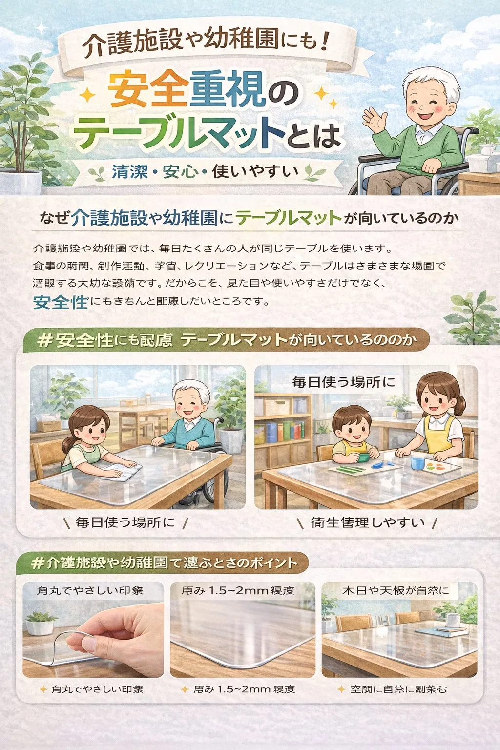 介護施設や幼稚園にも！安全重視のテーブルマットとは
